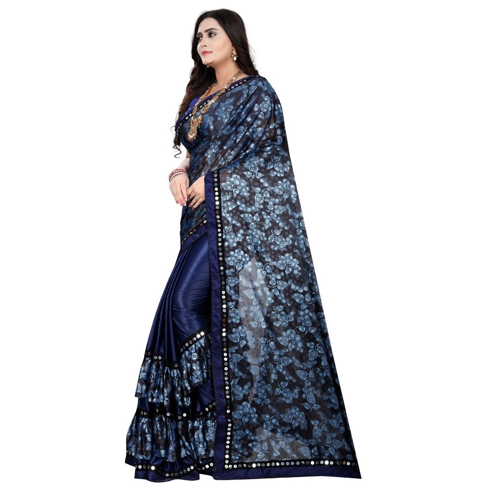 Women's Lycra Blend Saree With Blouse (Blue, 5-6 Mtrs)