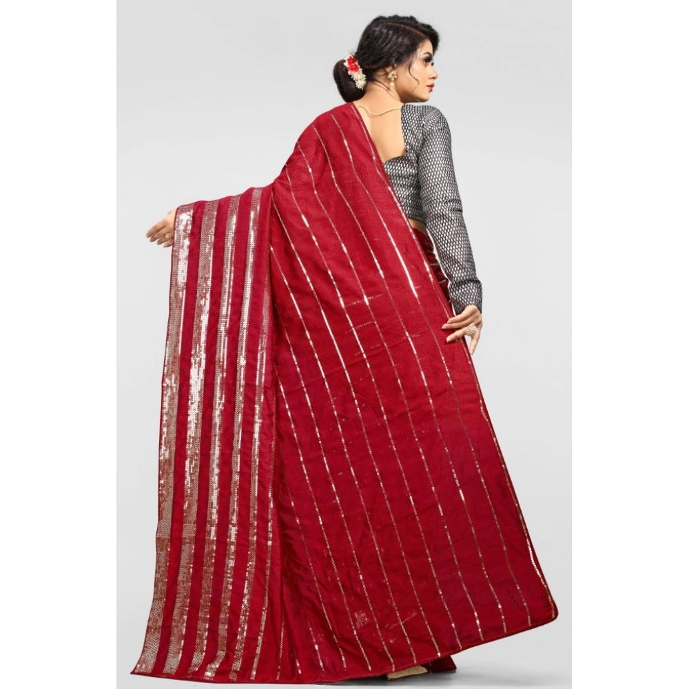 Women's Vichitra Saree With Blouse (Red, 5-6 Mtrs)
