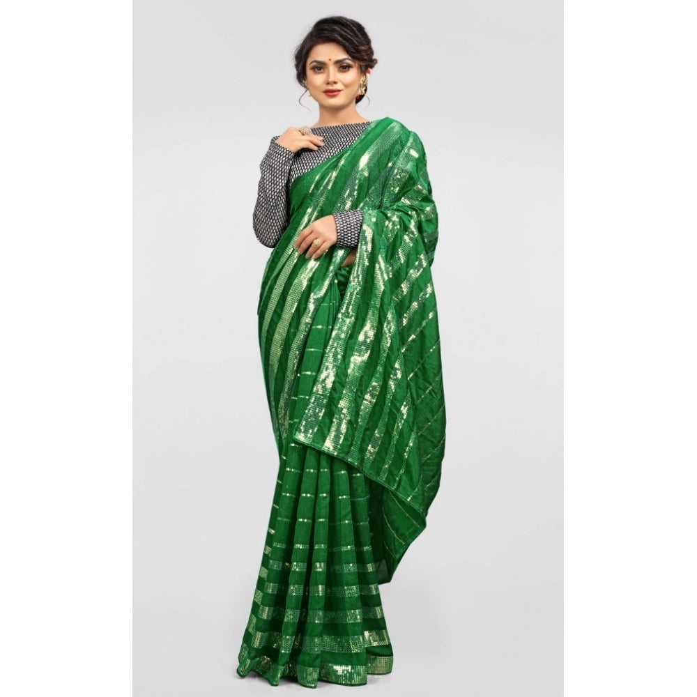 Women's Vichitra Saree With Blouse (Green, 5-6 Mtrs)