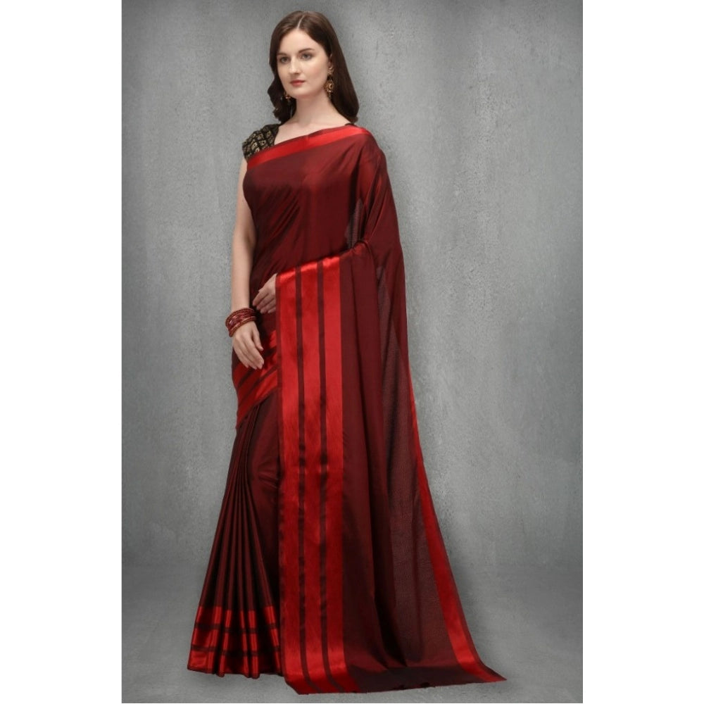 Women's Satin Silk Saree With Blouse (Red, 5-6 Mtrs)