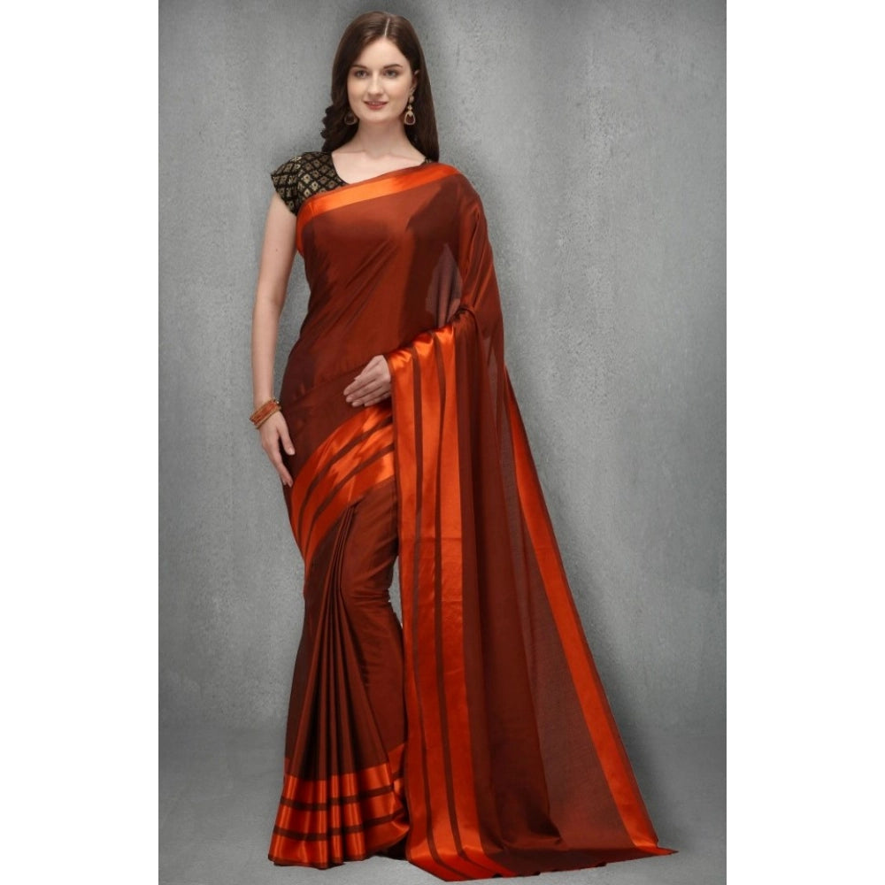 Women's Satin Silk Saree With Blouse (Orange, 5-6 Mtrs)