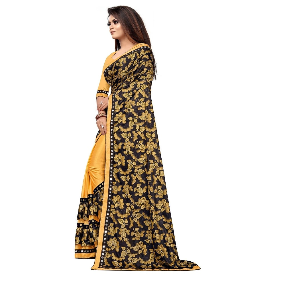 Women's Lycra Blend Saree With Blouse (Mustard, 5-6 Mtrs)