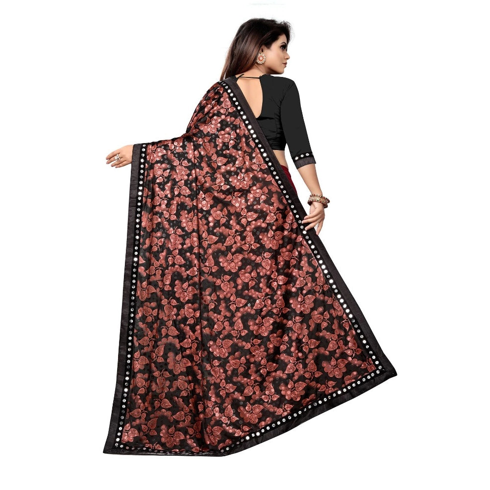 Women's Lycra Blend Saree With Blouse (Red, 5-6 Mtrs)