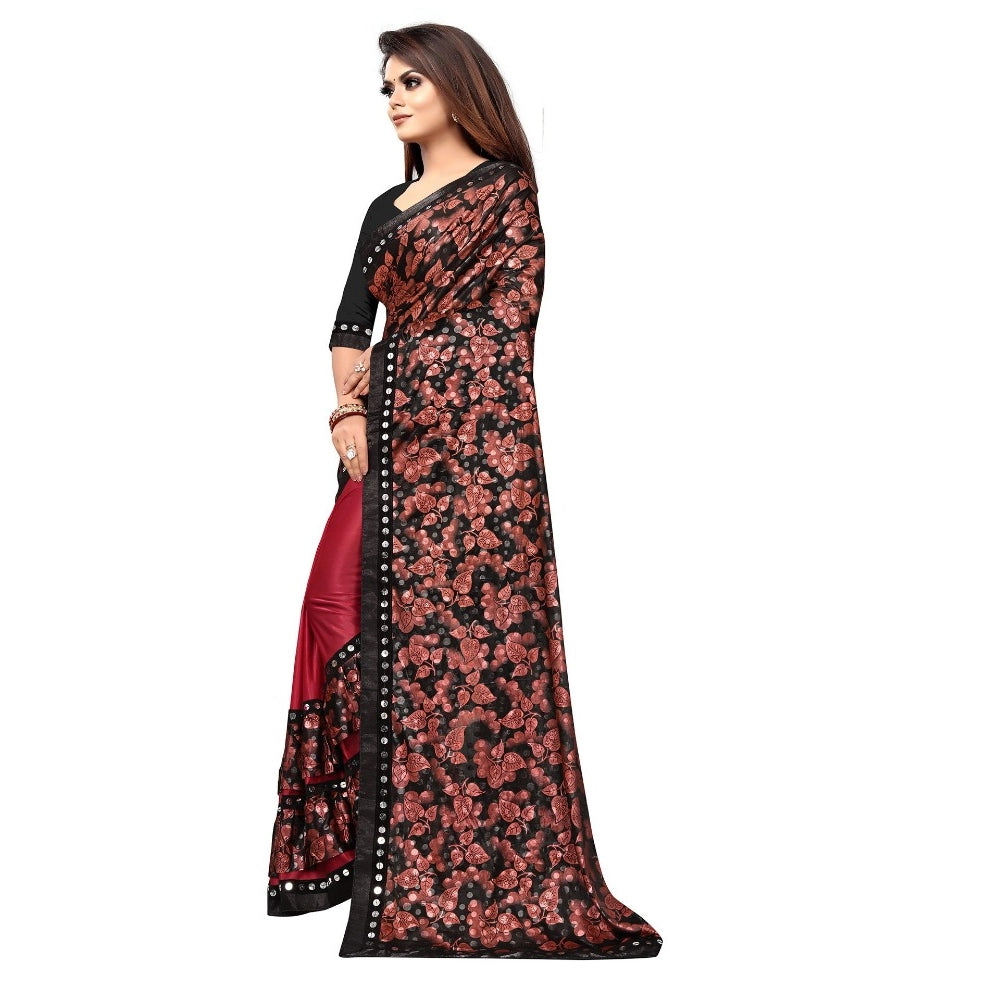 Women's Lycra Blend Saree With Blouse (Red, 5-6 Mtrs)