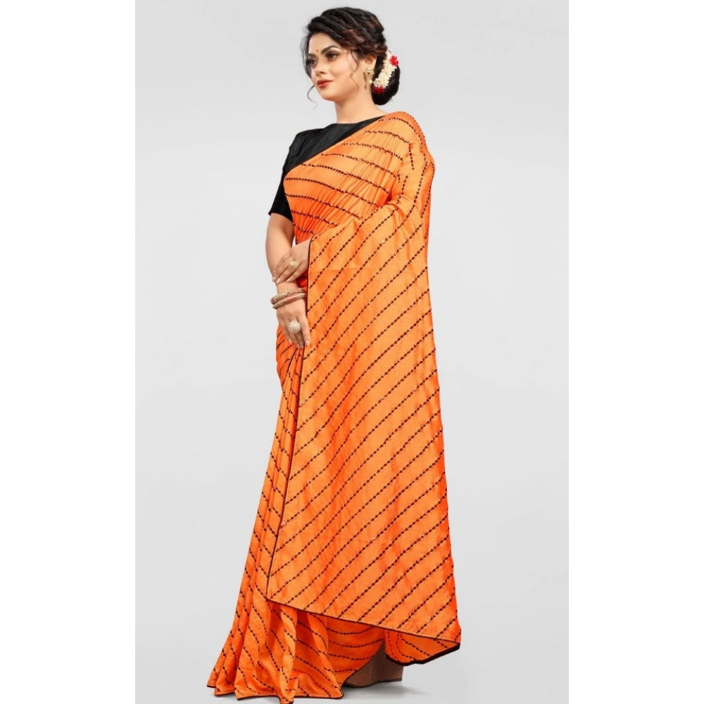 Women's Vichitra Saree With Blouse (Orange, 5-6 Mtrs)