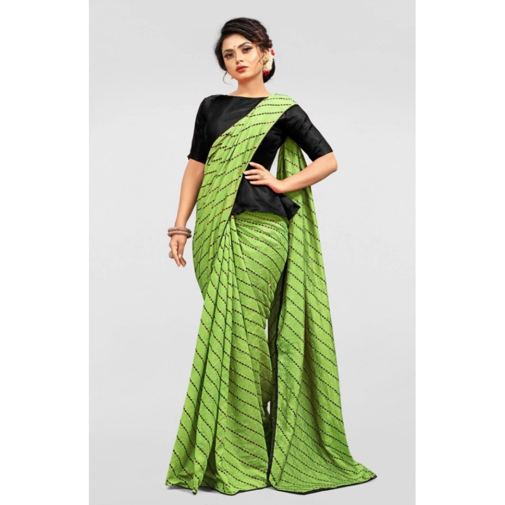 Women's Vichitra Saree With Blouse (LightGreen, 5-6 Mtrs)