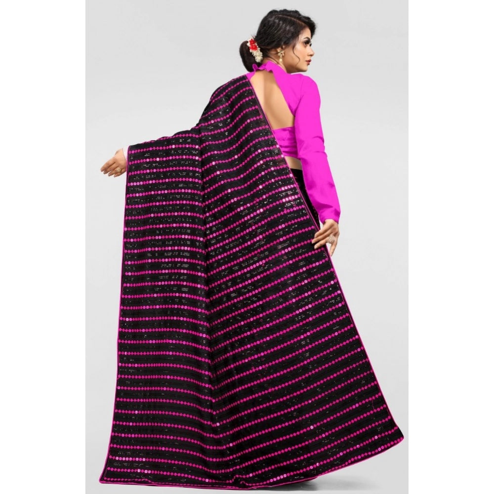 Women's Vichitra Saree With Blouse (Pink, 5-6 Mtrs)