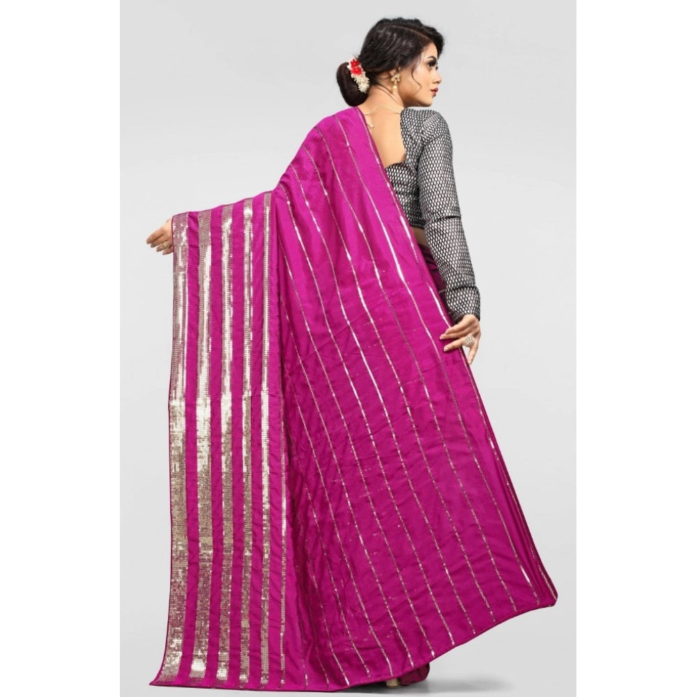 Women's Vichitra Saree With Blouse (Pink, 5-6 Mtrs)