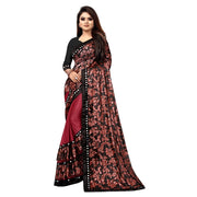 Women's Lycra Blend Saree With Blouse (Red, 5-6 Mtrs)