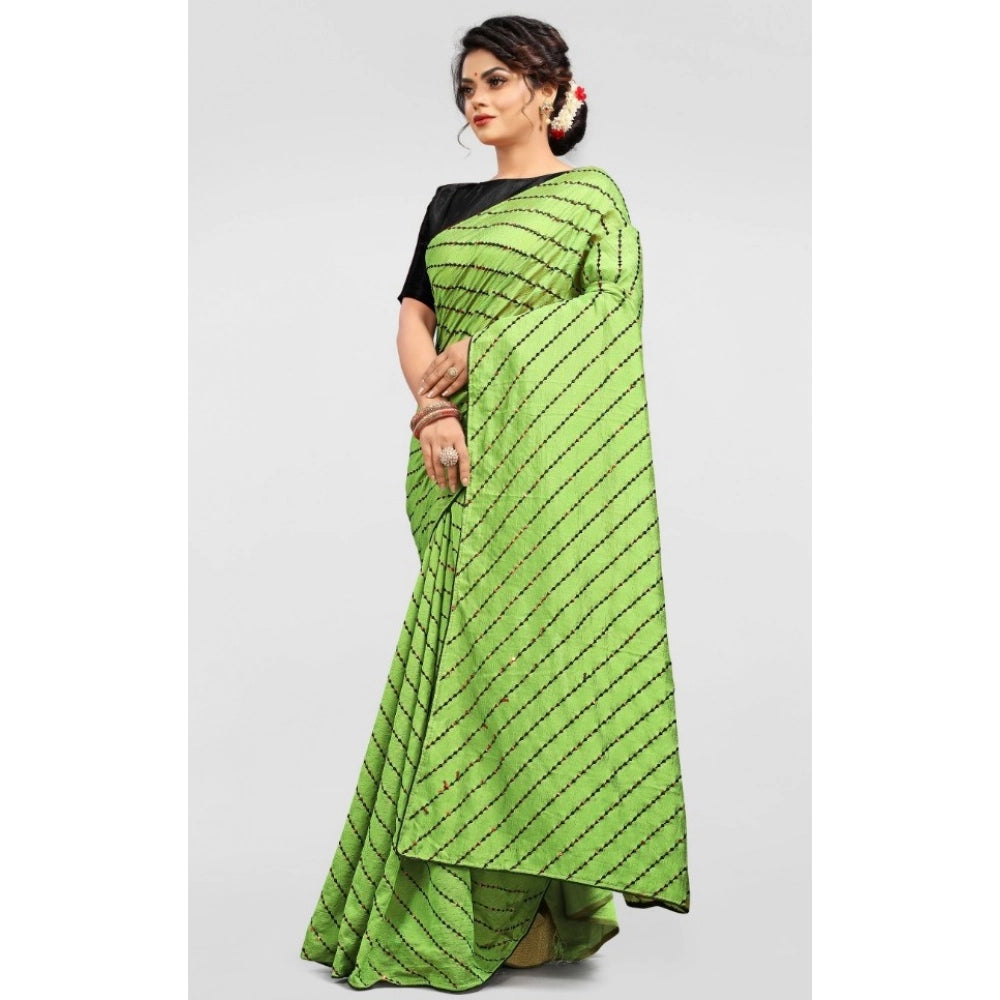 Women's Vichitra Saree With Blouse (LightGreen, 5-6 Mtrs)