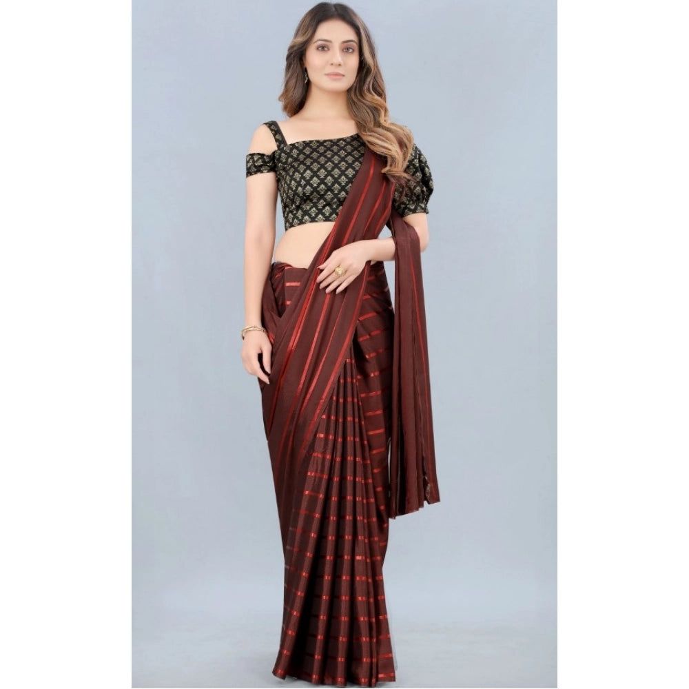 Women's Satin Silk Saree With Blouse (Orange, 5-6 Mtrs)