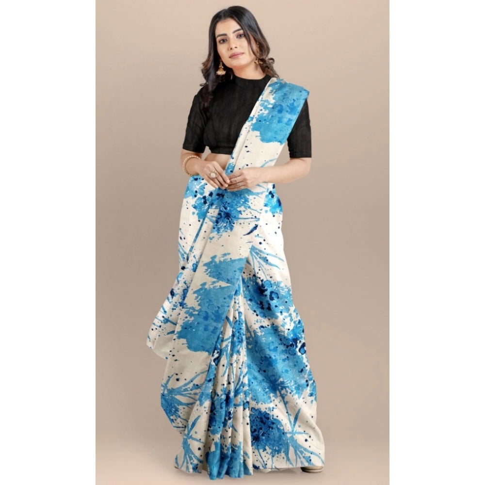 Women's Joya Silk Saree With Blouse (Sky, 5-6 Mtrs)