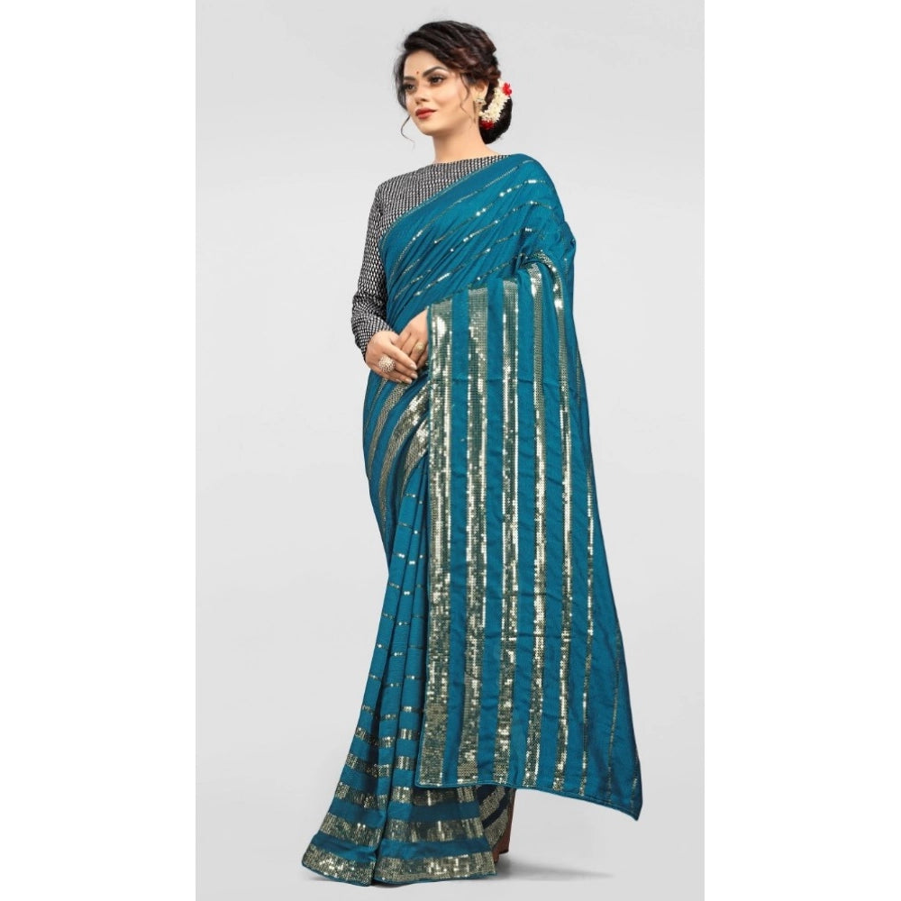 Women's Vichitra Saree With Blouse (Rama, 5-6 Mtrs)