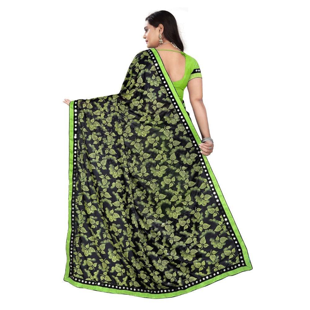 Women's Lycra Blend Saree With Blouse (Pista, 5-6 Mtrs)