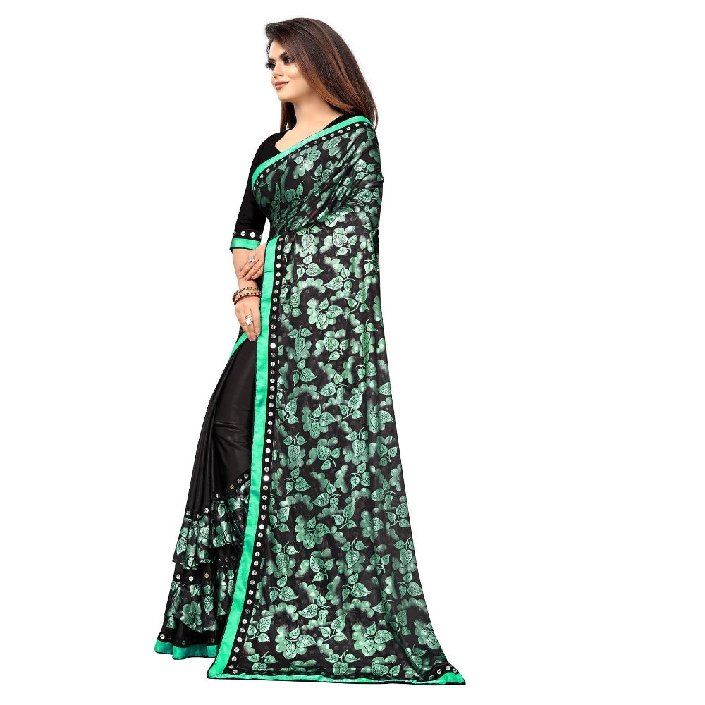 Women's Lycra Blend Saree With Blouse (Green, 5-6 Mtrs)