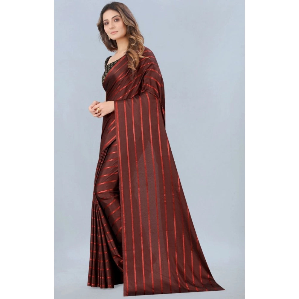 Women's Satin Silk Saree With Blouse (Orange, 5-6 Mtrs)