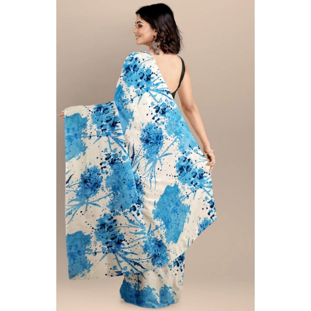 Women's Joya Silk Saree With Blouse (Sky, 5-6 Mtrs)
