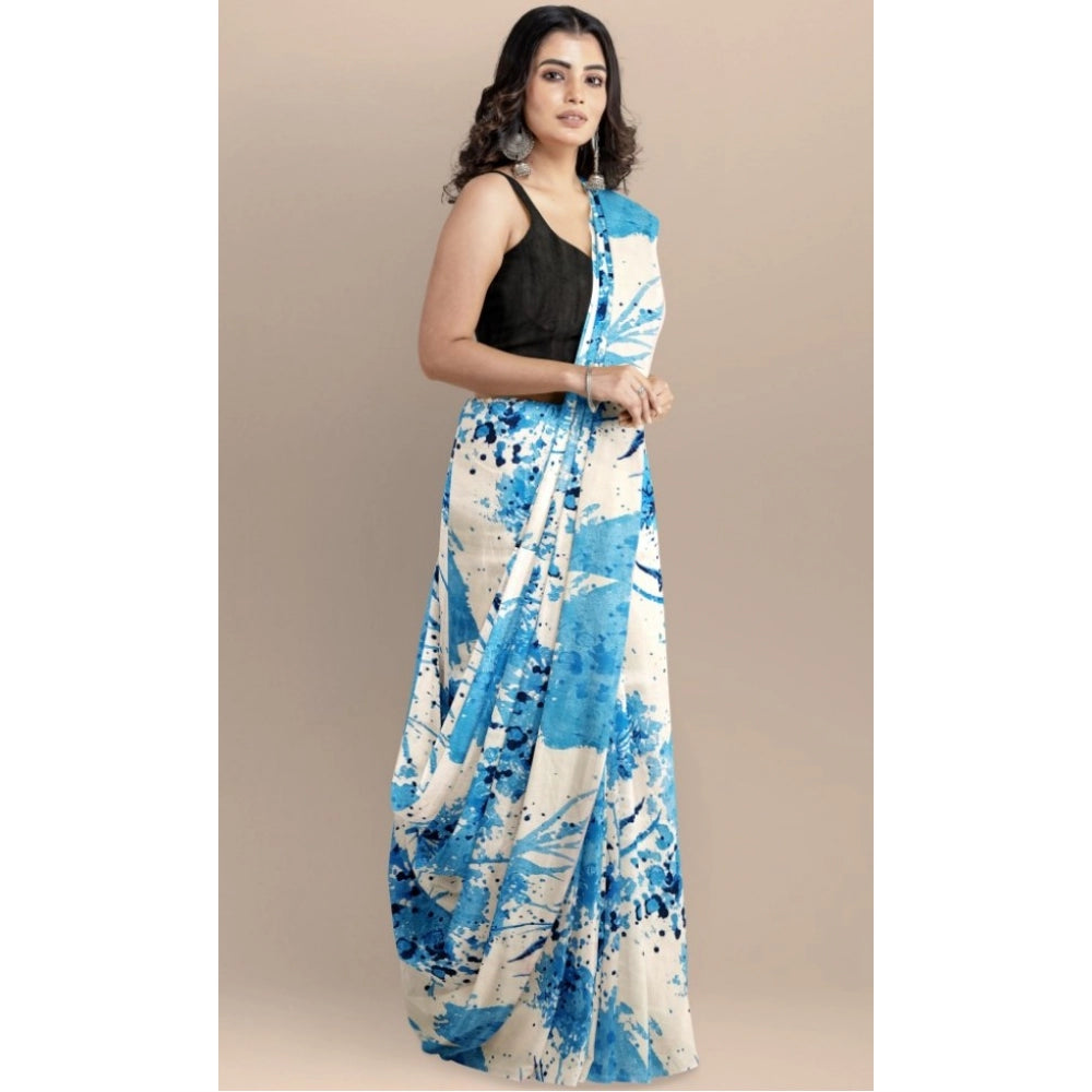 Women's Joya Silk Saree With Blouse (Sky, 5-6 Mtrs)