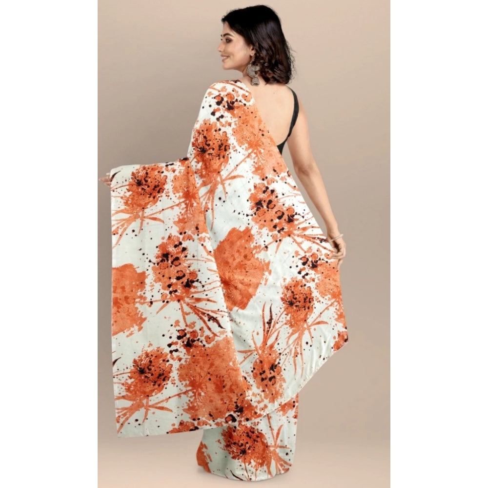 Women's Joya Silk Saree With Blouse (Orange, 5-6 Mtrs)