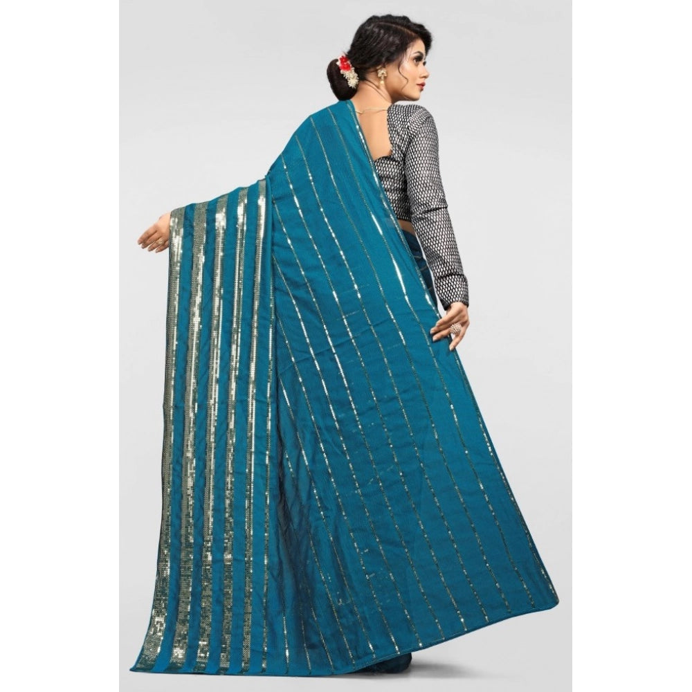 Women's Vichitra Saree With Blouse (Rama, 5-6 Mtrs)