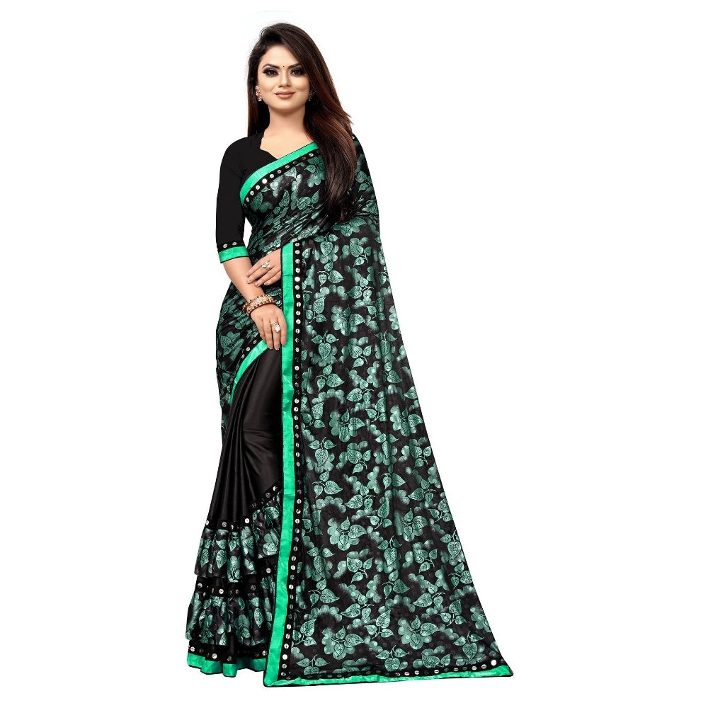 Women's Lycra Blend Saree With Blouse (Green, 5-6 Mtrs)
