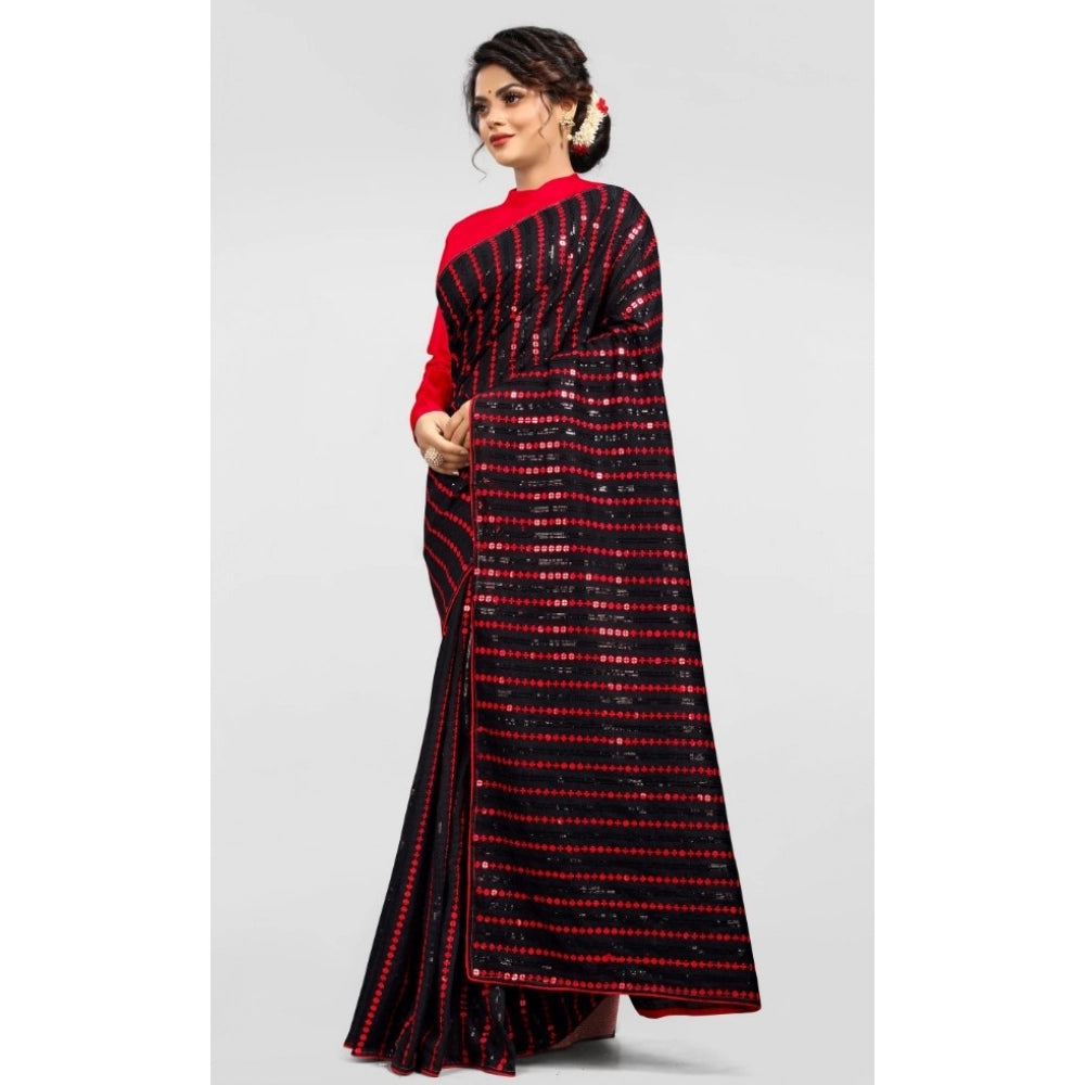 Women's Vichitra Saree With Blouse (Red, 5-6 Mtrs)