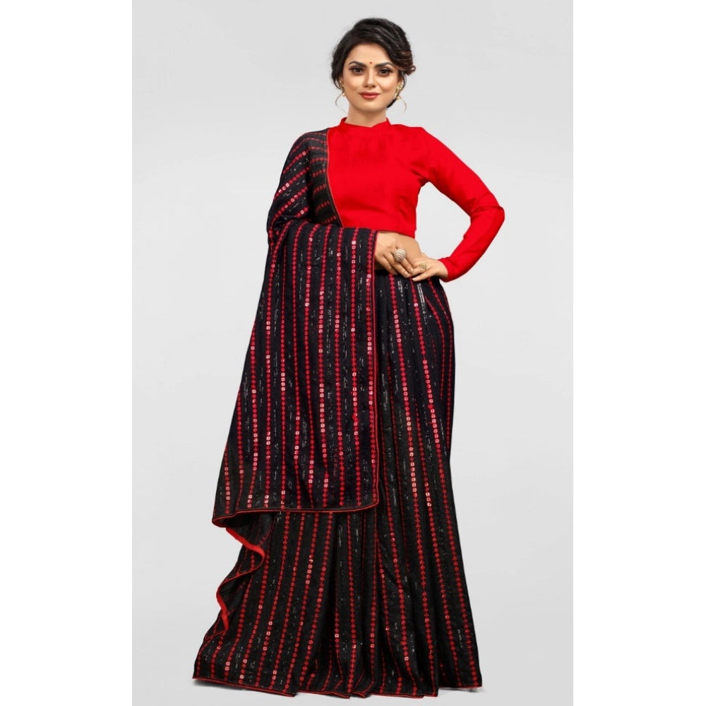 Women's Vichitra Saree With Blouse (Red, 5-6 Mtrs)