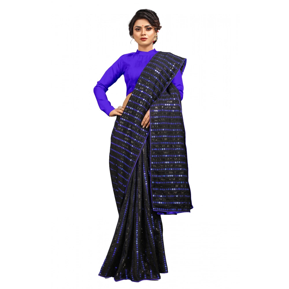 Women's Vichitra Saree With Blouse (Blue, 5-6 Mtrs)
