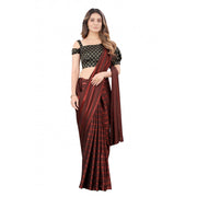 Women's Satin Silk Saree With Blouse (Orange, 5-6 Mtrs)