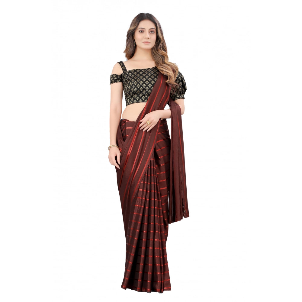 Women's Satin Silk Saree With Blouse (Orange, 5-6 Mtrs)