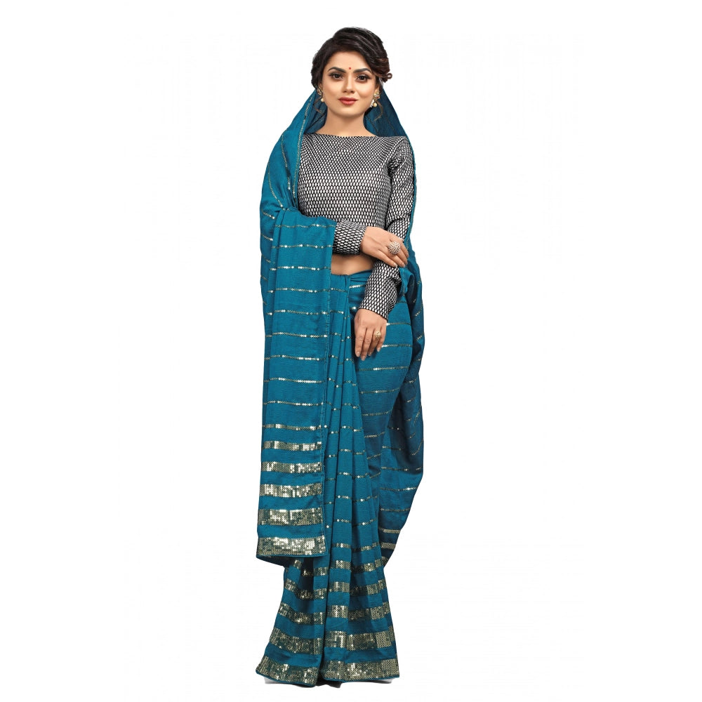 Women's Vichitra Saree With Blouse (Rama, 5-6 Mtrs)