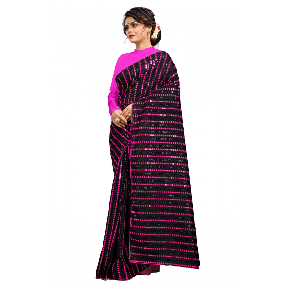 Women's Vichitra Saree With Blouse (Pink, 5-6 Mtrs)