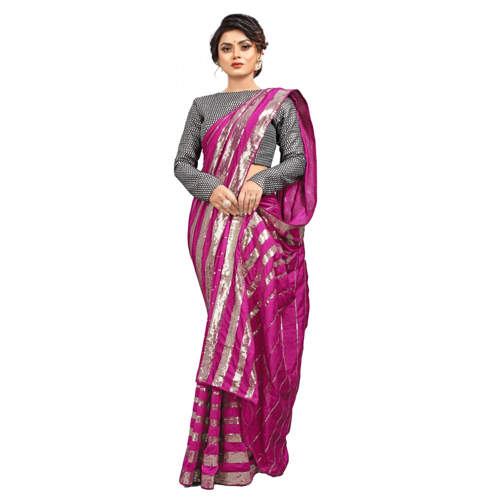 Women's Vichitra Saree With Blouse (Pink, 5-6 Mtrs)