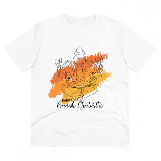 Ganesh Printed T-Shirt for Men (Style 4) - White, Round Neck, Half Sleeve - POPNOVA - photo 1