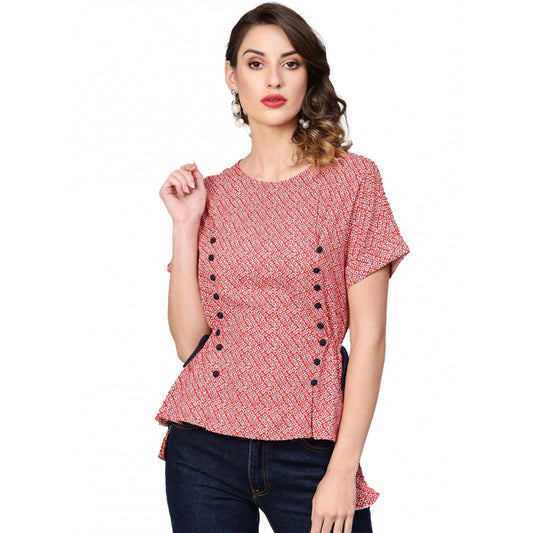 Women's Casual Short Sleeve Geometric Rayon Top (Red) - POPNOVA