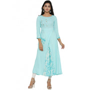 Generic Women's Casual 3/4 th Sleeve Embroidery Rayon Kurti (Sky Blue) - Women's Kurti | POPNOVA