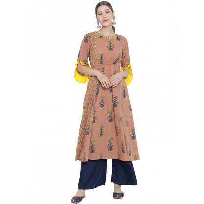 Generic Women's Casual 3/4 th Sleeve Floral Printed Cotton Kurti (MultiColor) - Women's Kurti | POPNOVA