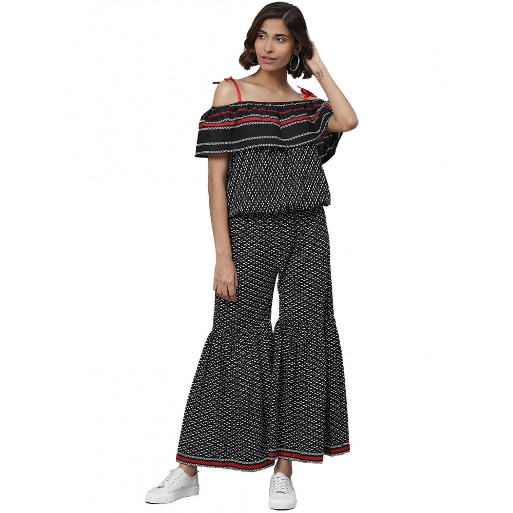 Generic Women's Casual shoulder sleeve Geomatrical Printed Cotton Dress (Black) - Women's Dress | POPNOVA