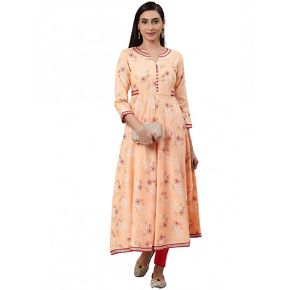 Generic Women's Casual 3/4 th Sleeve Floral Printed Rayon Kurti (Peach) - Women's Kurti | POPNOVA