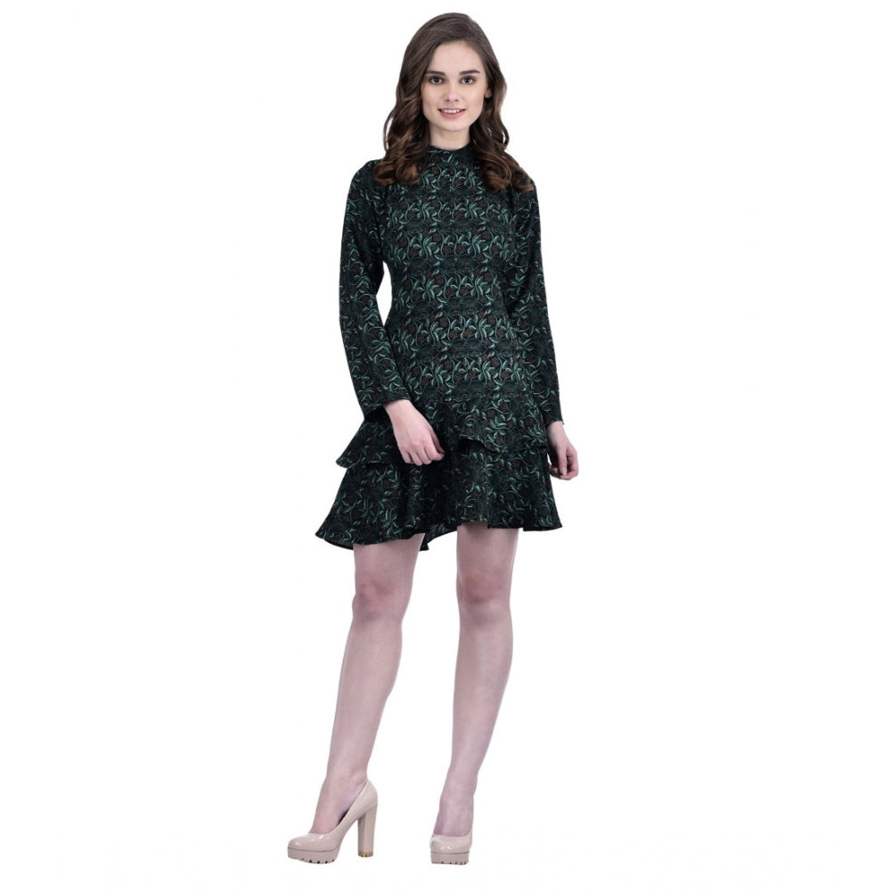 Generic Women's Cotton Blend Floral Full Sleeves Dress (Green) - Women's Dress | POPNOVA