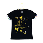 Girl's Casual Short Sleeve Printed Cotton T-Shirt - Black