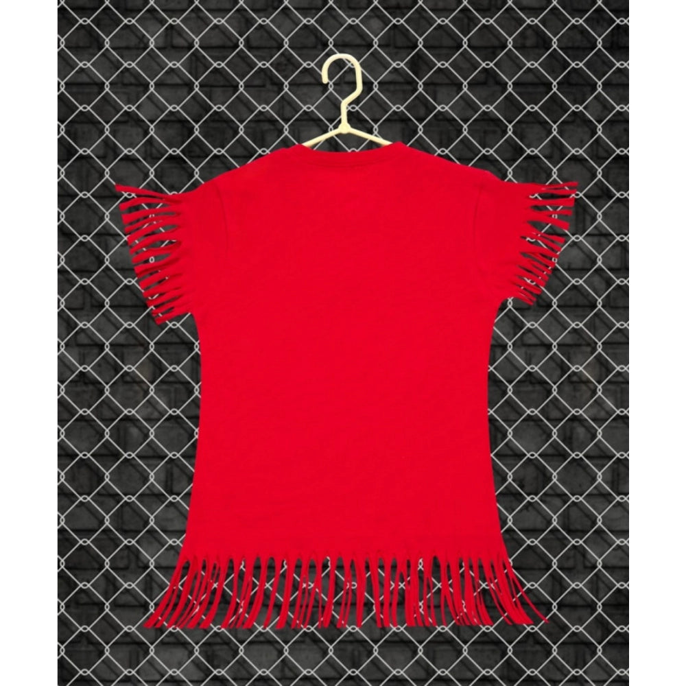 Girl's Casual Short Sleeve Printed Cotton T-Shirt - Red