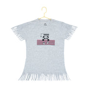 Girl's Casual Short Sleeve Printed Cotton T-Shirt - Grey