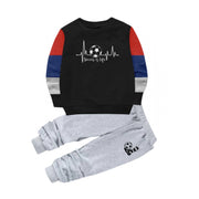 Boy's Casual Full Sleeve Printed Cotton T-Shirt With Pant - Black