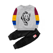 Boy's Casual Full Sleeve Printed Cotton T-Shirt With Pant - Grey