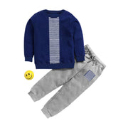 Boy's Casual Full Sleeve Printed Cotton T-Shirt With Pant - Navy Blue