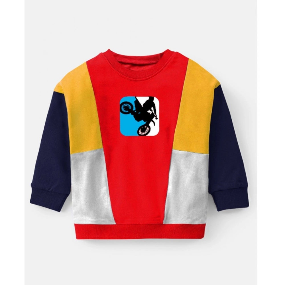 Boy's Casual Full Sleeve Printed Cotton T-Shirt With Pant - Red
