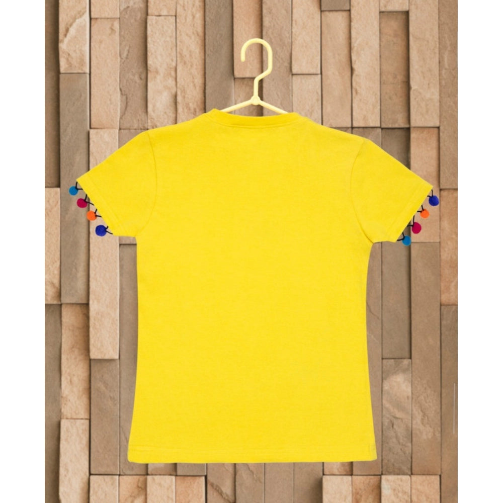 Girl's Casual Short Sleeve Printed Cotton T-Shirt - Yellow