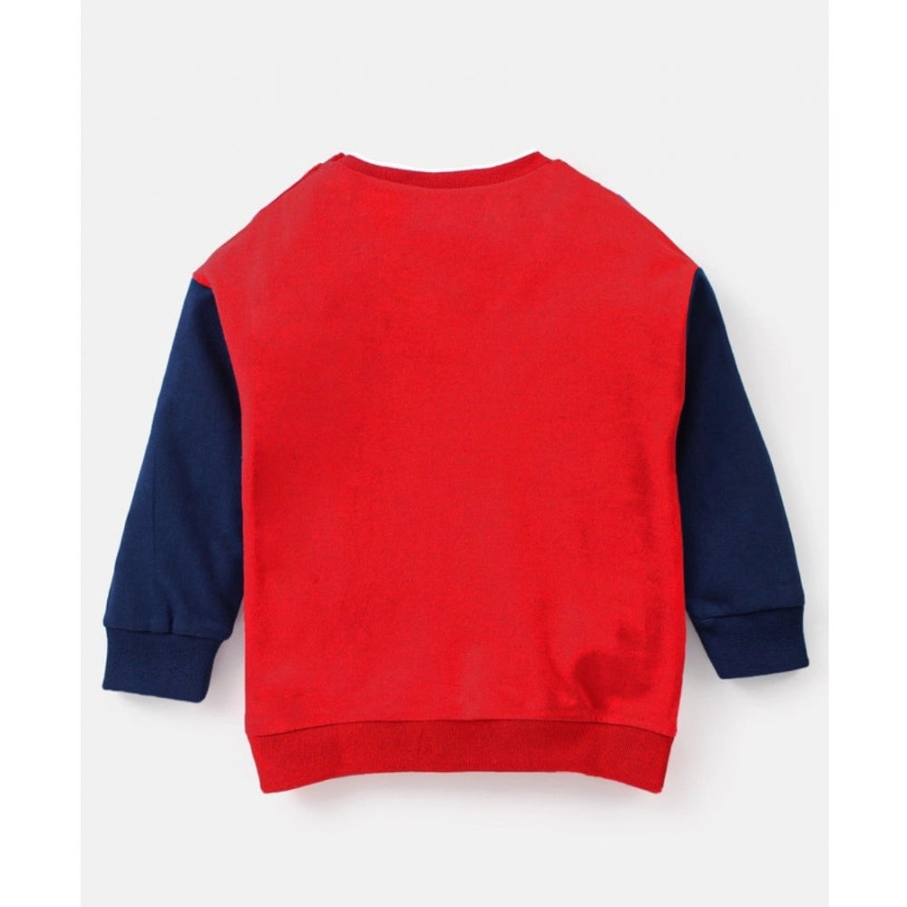 Boy's Casual Full Sleeve Printed Cotton T-Shirt With Pant - Red