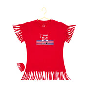 Girl's Casual Short Sleeve Printed Cotton T-Shirt - Red